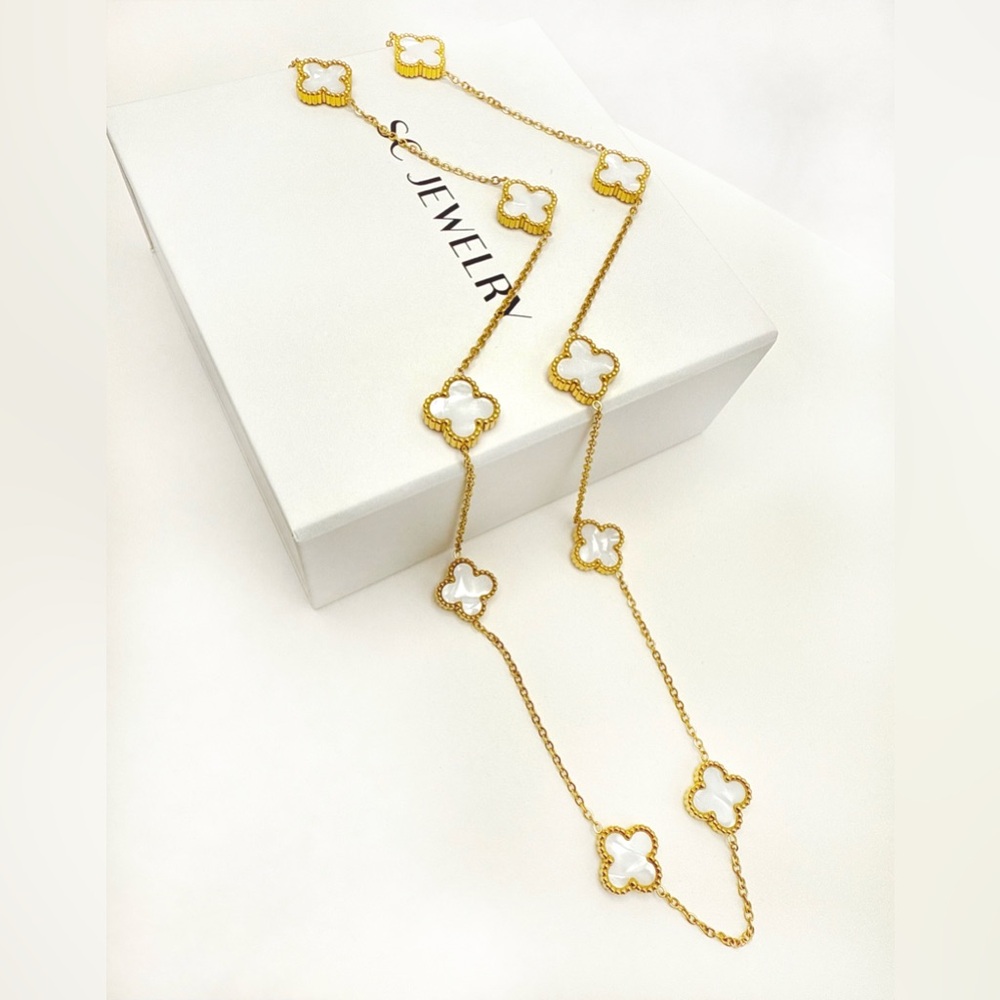 Last 1 🔥 Clover Necklace Gold Mother of Pearl Double Sided Stainless Steel - Picture 4 of 13